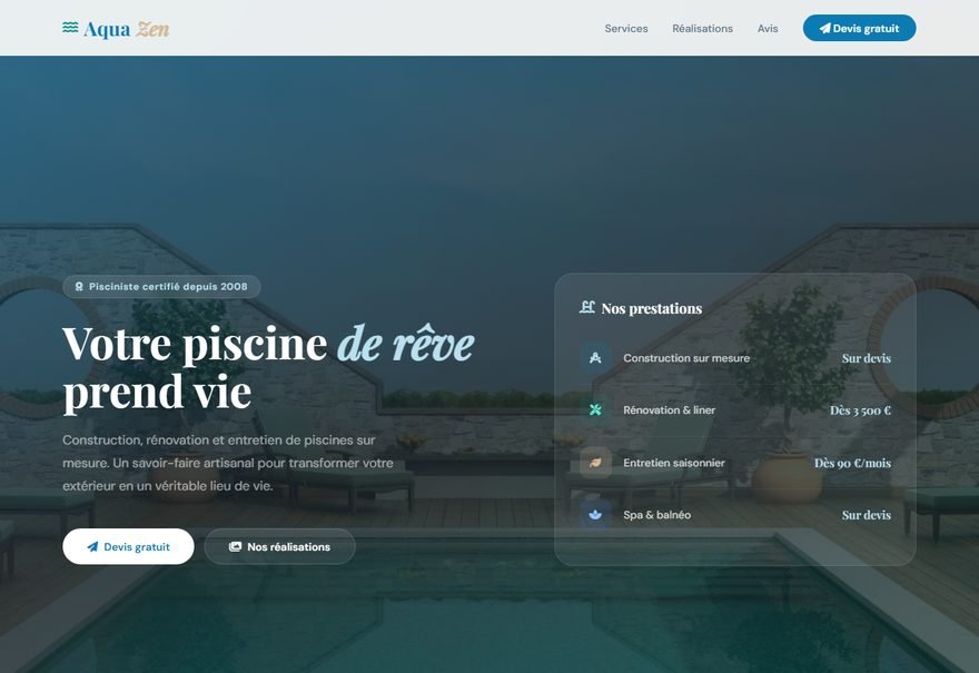 Aperçu du modèle de site AquaZen Piscines