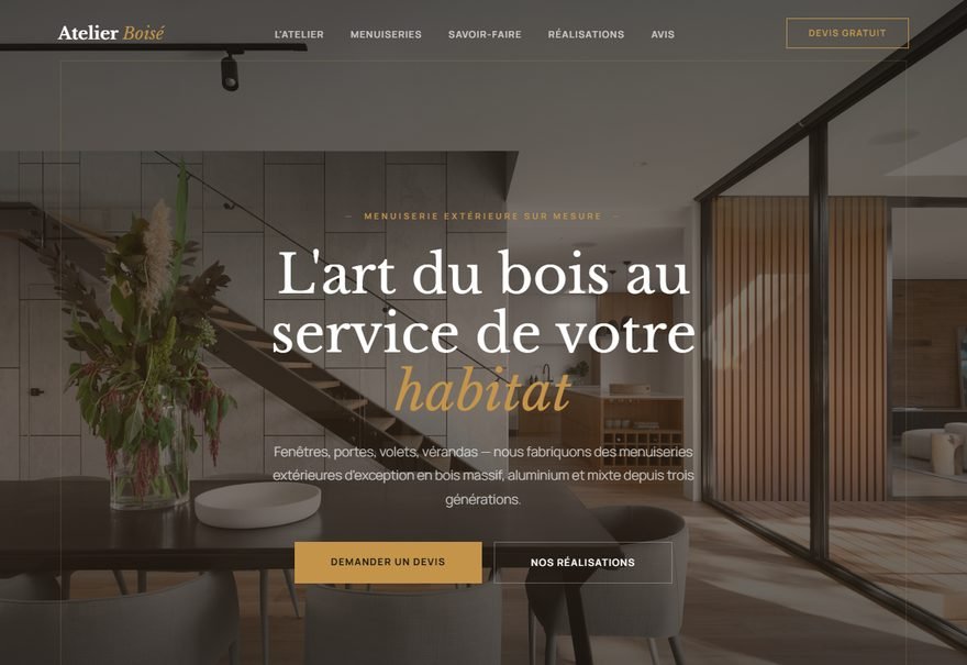 Aperçu du modèle de site Atelier Boisé
