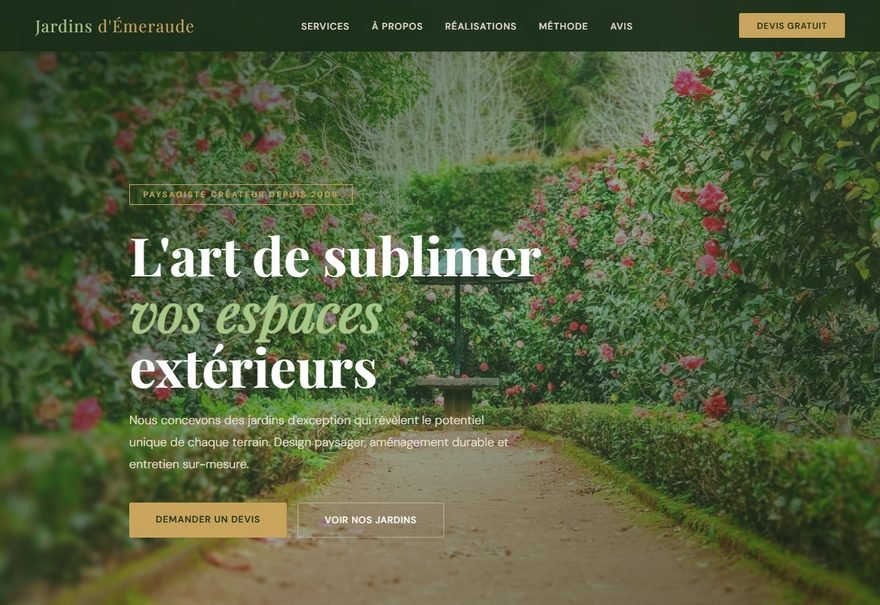 Aperçu du modèle de site Jardins d&rsquo;Émeraude