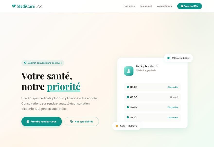 Aperçu du modèle de site MediCare Pro