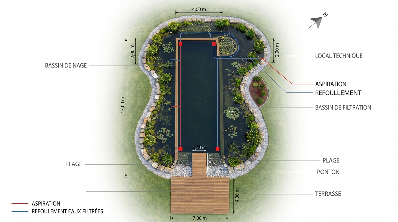 Plan de masse technique coté du bassin de nage