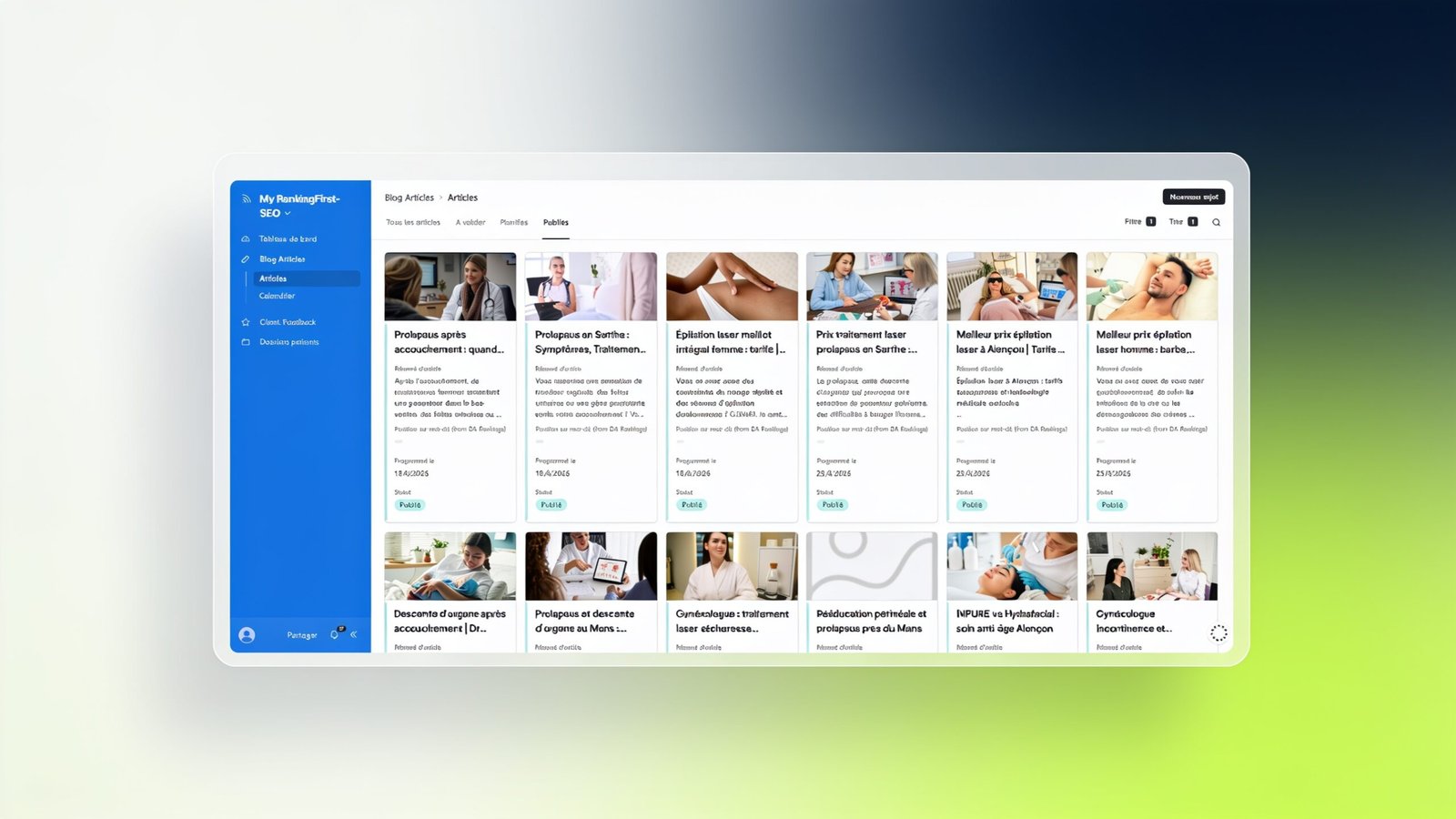 L'espace My RankingFirst SEO : gestion du contenu médical à l'échelle